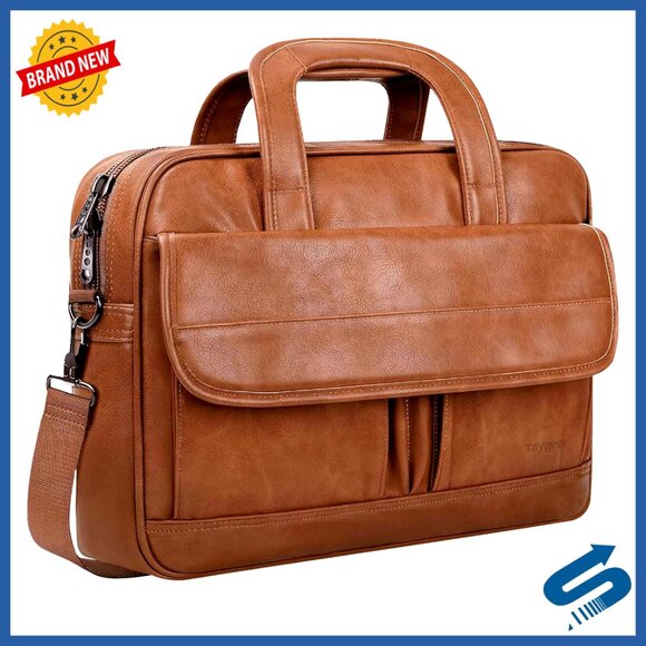 Leather Laptop Messenger Bag Waterproof Professional Office Travel Business